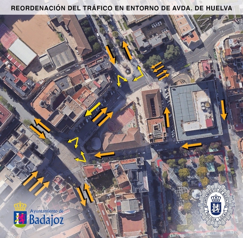 Badajoz reordena el tráfico en las avenidas de Huelva y Europa y un tramo de la Ronda del Pilar tendrá doble sentido