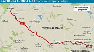 El primer tramo de la futura autovía A81 entre Badajoz y Granada publicada en el BOE